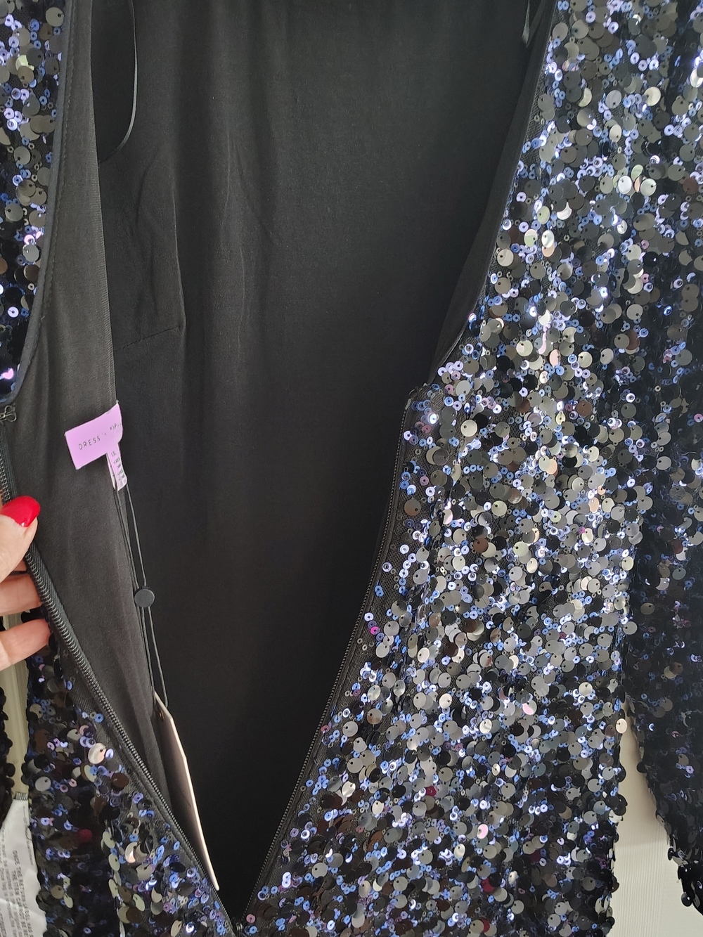 Dress The Population Sequin Dress in Navy - Elegant Long-Sleeve Dress XXL - Picture 9 of 15
